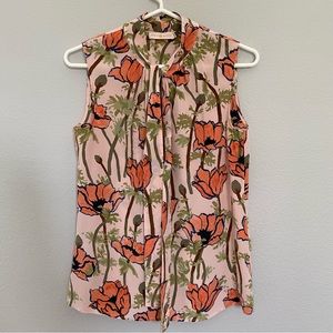 Womens Tory Burch Poppy Print Silk Sleeveless Tie Neck Blouse Size 2